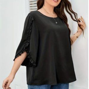 NWT Black Ruffle Flowy pop over Bell Sleeve Top  Blouse
